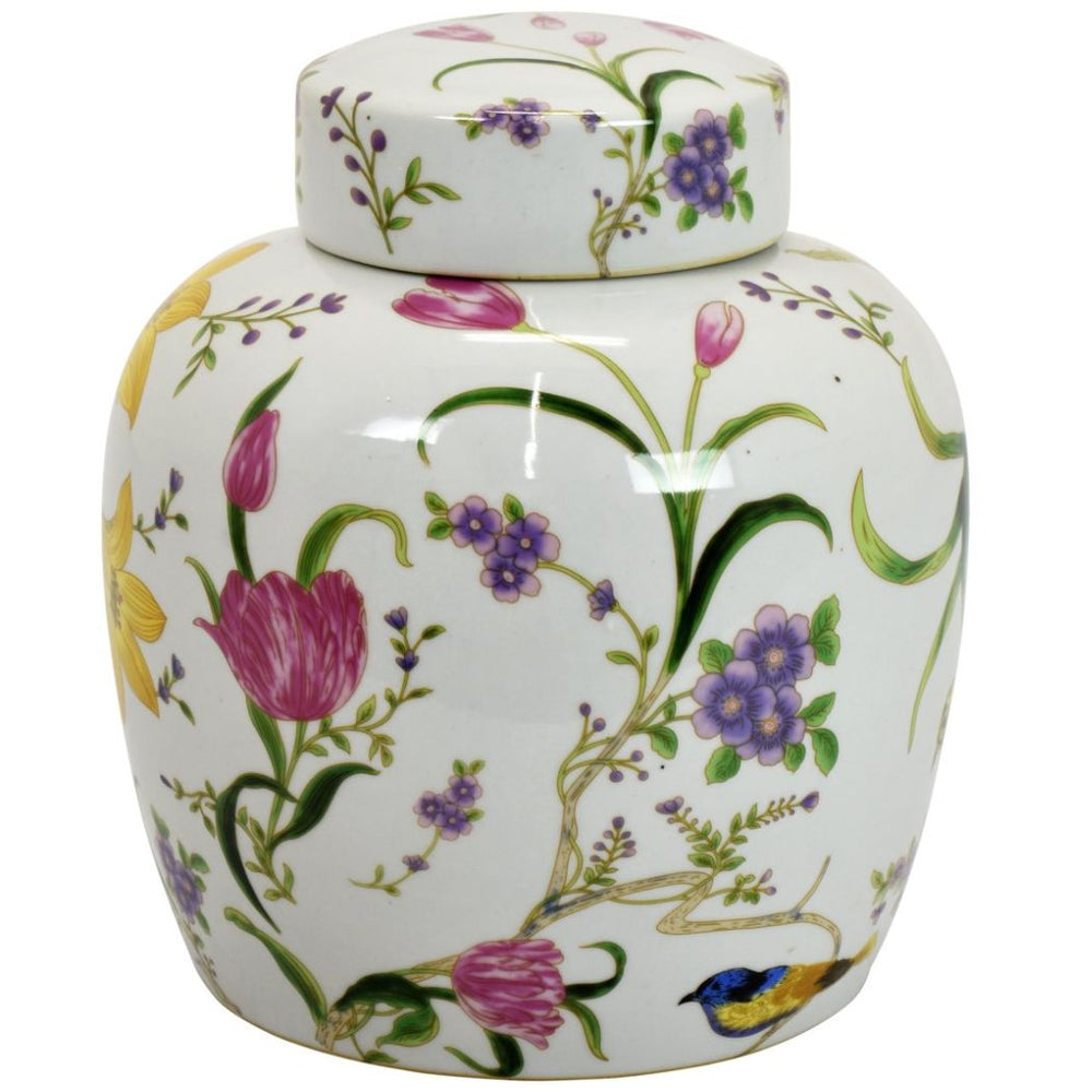 Jarrón con Tapa Deco Blanco Y Flores Jars