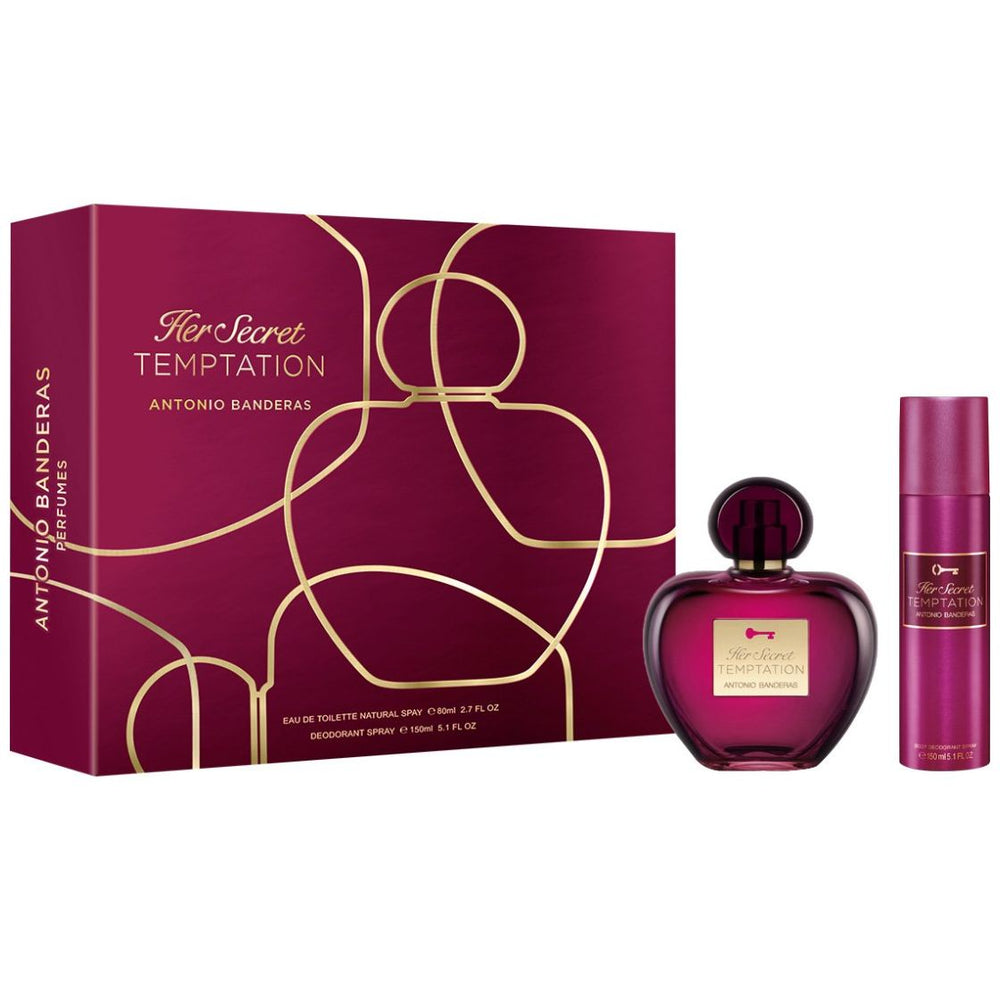 Fragancia Set Antonio Banderas Her Secret Tempation Edt 80 Ml + Desodorante 150 Ml para Mujer