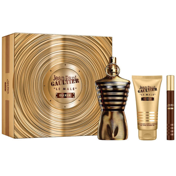 Fragancia Set Jean Paul Gaultier Le Male Elixir Edp 12 Ml + Shower Gel 75 Ml + Perfume de Bolsillo 10 Ml para Hombre