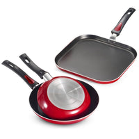 Juego 2 Sartenes Y Plancha Cuadrada Rojo Everiday 80149565 Tramontina