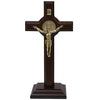 Small Crucifix with Wood and Metal Base with Saint Benedict Medal in Gold Plate Jorvina