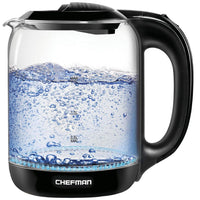 Hervidor Eléctrico Chefman 1.7L Jarra Cristal Luces Led Negro