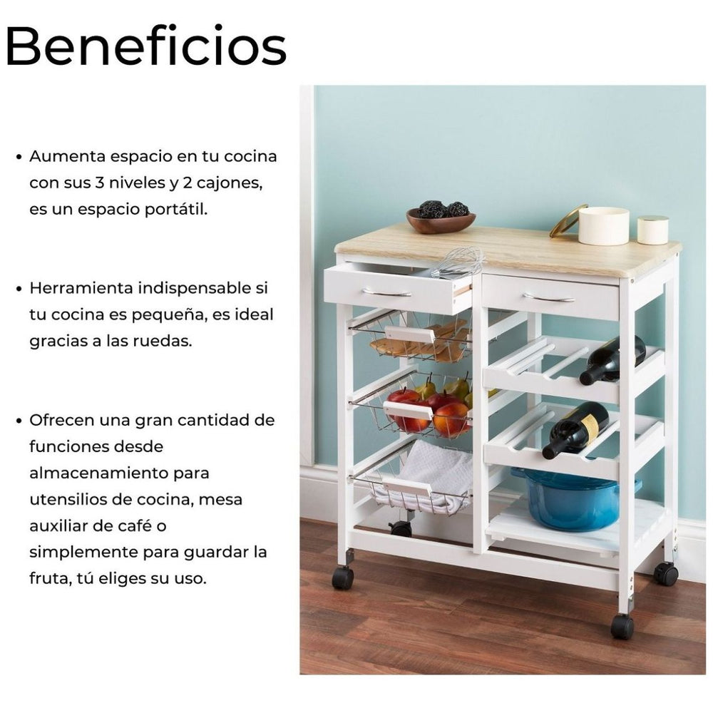 Kitchen Cart with 2 Drawers, 1 Baskets and Shelf Home Basics