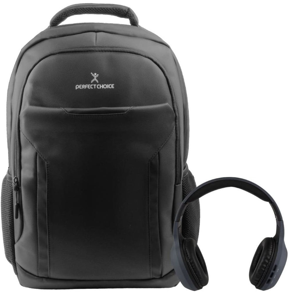 Mochila Portalaptop Perfect Choice Folk Negra+ Audífonos Bt Gris