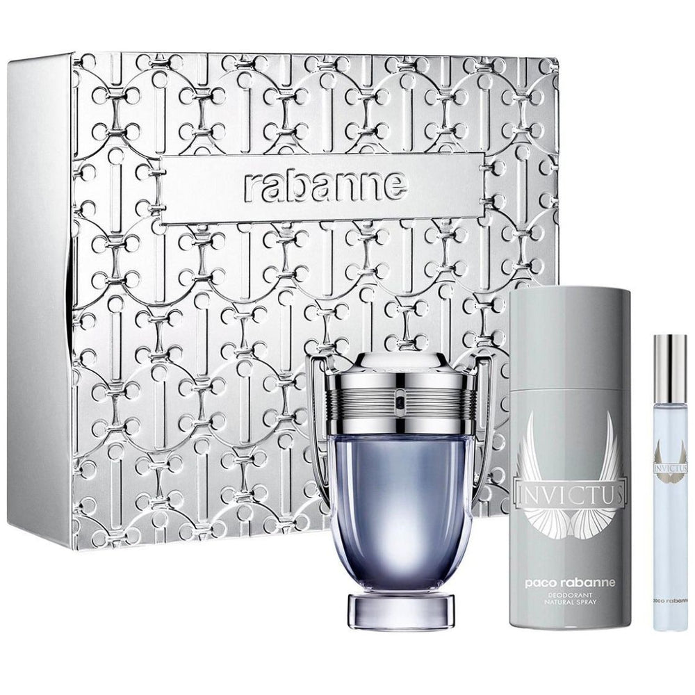 Fragancia Set Paco Rabanne Invictus Edt 100 Ml  + Desodorante 150 Ml + Edt 10 Ml para Hombre