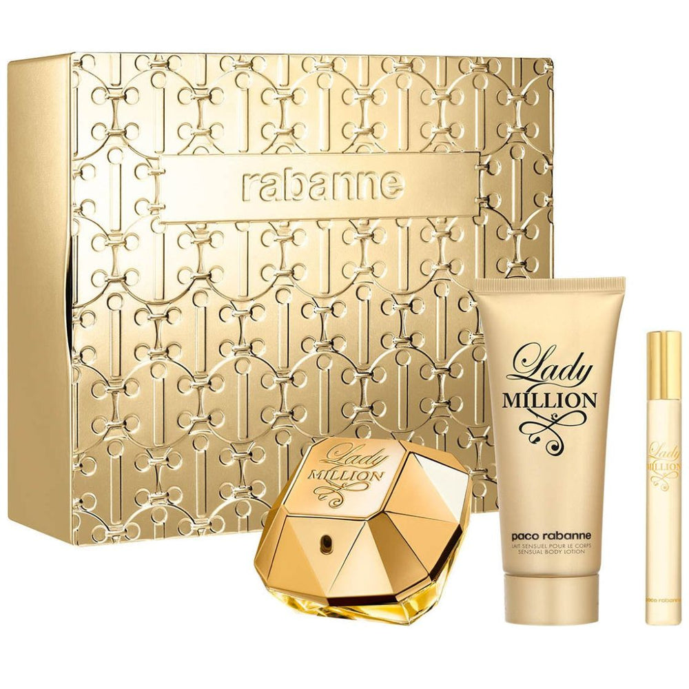 Fragancia Set Paco Rabanne Lady Million Edp 80 Ml + Body Lotion 100 Ml + Edp 10 Ml para Mujer