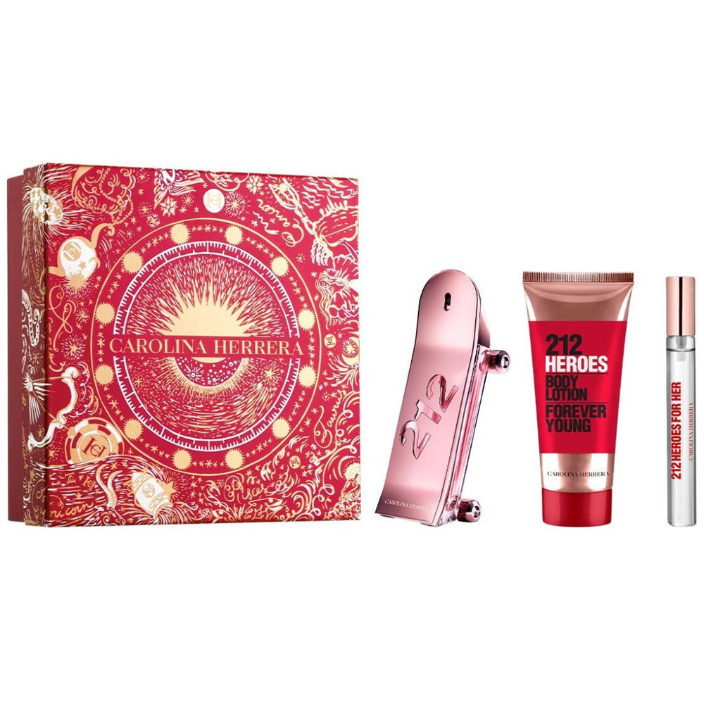 Fragancia Set Carolina Herrera 212 Heroes For Her Edp 80 Ml + Body Lotion 100 Ml  + Edt 10 Ml para Mujer