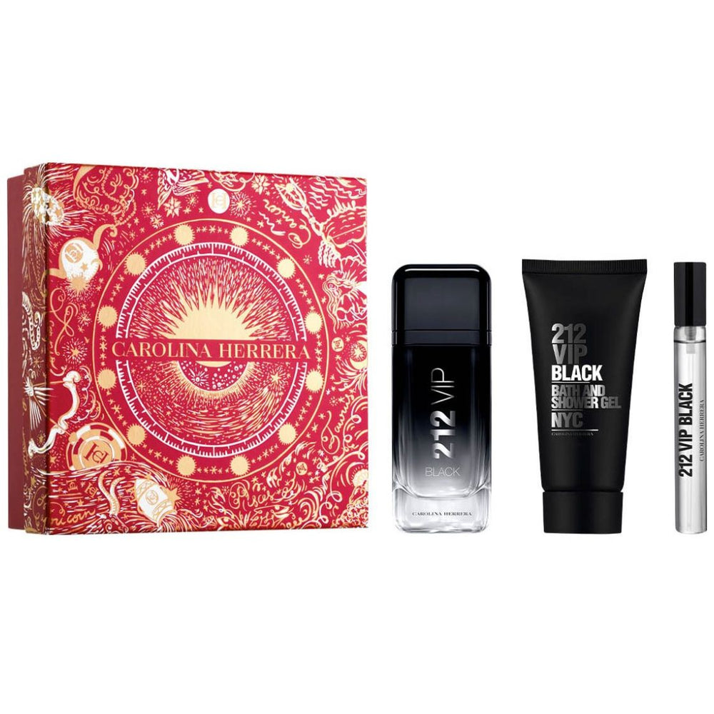 Fragancia Set Carolina Herrera 212 Vip Black Edp 100 Ml  + Shower Gel 100 Ml  + Edp 10 Ml para Hombre