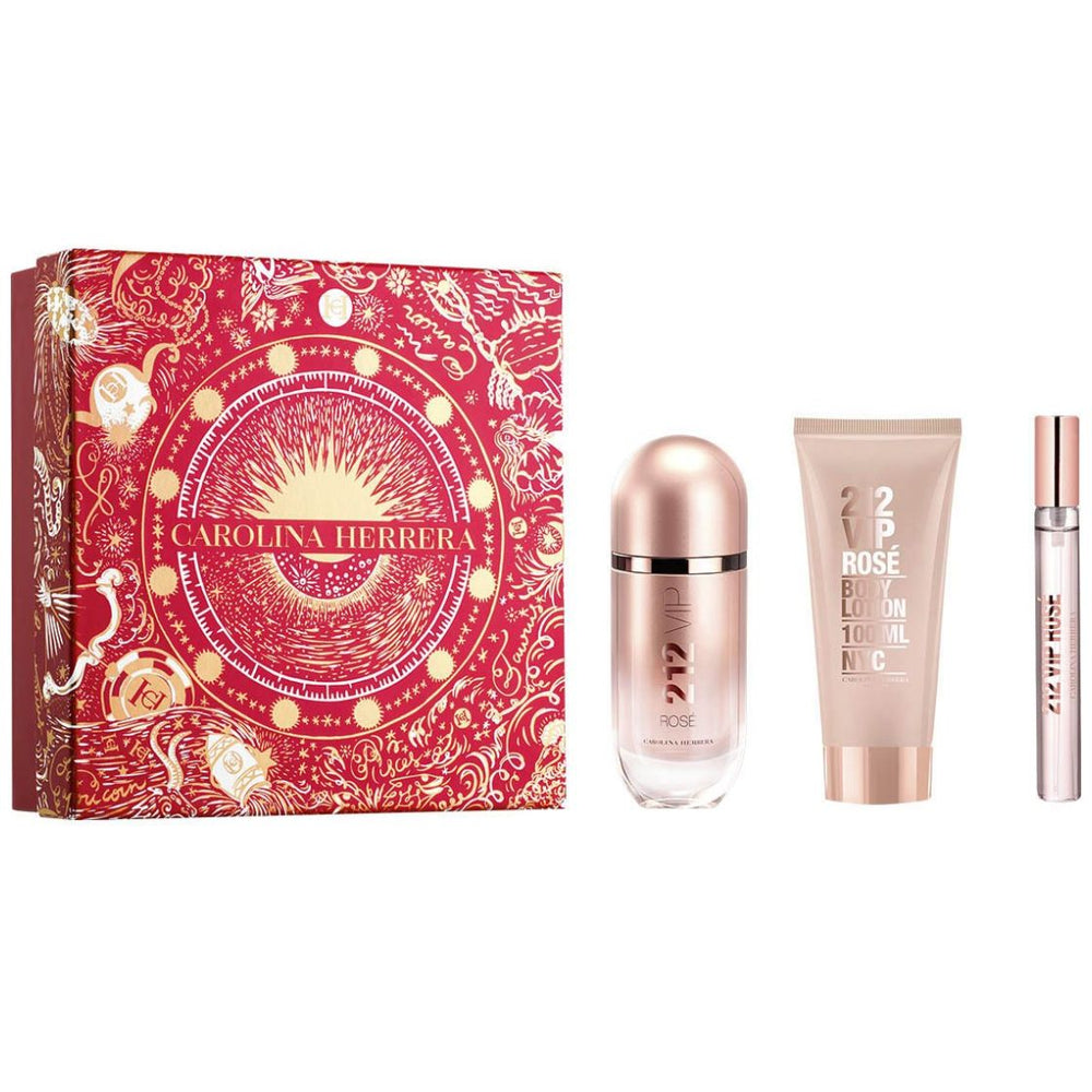 Fragancia Set Carolina Herrera 212 Vip Rosé Edp 80 Ml + Body Lotion 100 Ml  + Edp 10 Ml para Mujer