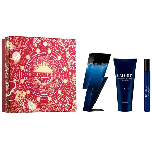 Fragancia Set Carolina Herrera Bad Boy Cobalt Edp 100 Ml  + Shower Gel 100 Ml  + Edp 10 Ml para Hombre
