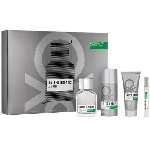 Benetton United Dreams Aim High Set para Hombre Fragancia Edt 100Ml + Desodorante 150Ml + After Shave 75Ml + Vial 10Ml