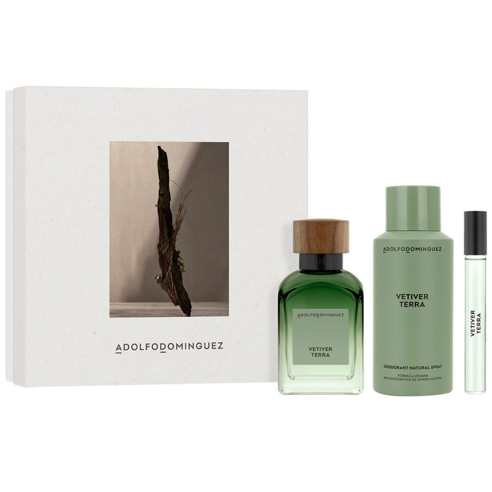 Fragancia Set Adolfo Dominguez Vetiver Terra Edt 120 Ml + Desodorante 150 Ml + Edt 10 Ml para Hombre